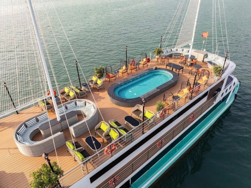 Spacious Sundeck on La Casta Daily Cruise with Panoramic Halong Bay Views