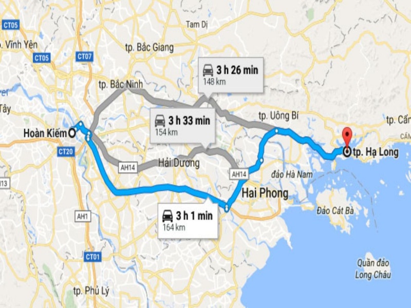 The distance from Hanoi to Halong Bay is 172 km, with travel times of 2.5 to 3.5 hours.