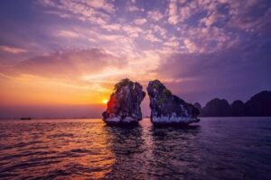 Marvel at the Fighting Cock Rocks, Ha Long's iconic limestone symbol of beauty