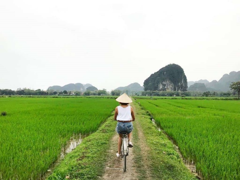 March cycling in Tam Coc, Ninh Binh is ideal—cool, less rainy spring weather for peaceful village roads and limestone views.