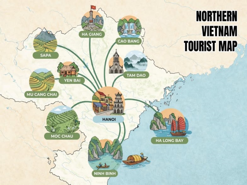 Northern Vietnam on the Vietnam Tourist Map for Travelers