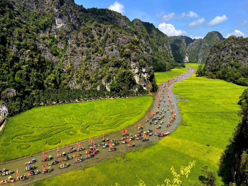 Ninh Binh early summer: Iconic golden fields at 28-34°C—short showers, pleasant dawns for bike rides!